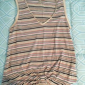 Stripe sleeveless top with gathered waist detail